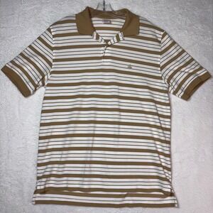 Brooks Brothers Mens Performance Polo Shirt L Tan White Striped Original Fit Cot